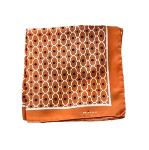 NWOT Kiton Pocket Square - Orange Black Dots 15x15 100% Silk - Picture 1 of 4