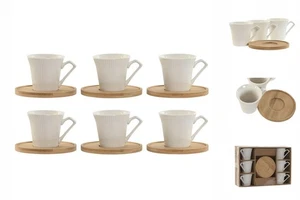 Juego de 6 tazas de café 6 platillos Home blanco bambú porcelana 90 ml - Imagen 1 de 5