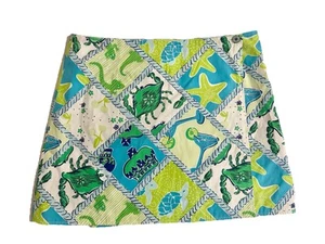 LILLY PULITZER Sz 4 Blue Green Crab & Turtles Beach Reversible Wrap Skirt - Picture 1 of 10