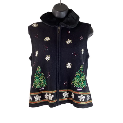 De Colección Mercer Street Studio Mujer Suéter Chaleco Negro Feo Navidad Petites PXL Foto 1 de 4