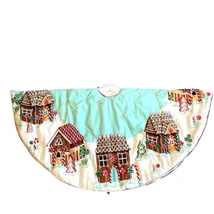 Nicole Miller 50in Gingerbread House Christmas Tree Skirt Embroidered New  - Picture 1 of 20