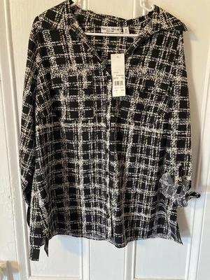 Rebecca Malone Blouse Geometric Black & White Women’s 1X Plus Size NWT New W/Tag - Image 1 of 4