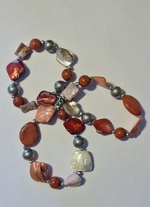 3 Strand Red and Silver Bead Bracelet expandable - Picture 1 of 5
