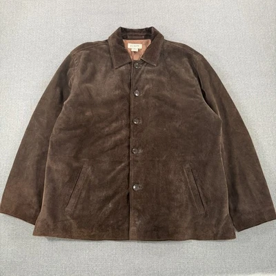 VINTAGE J Crew Suede Leather Jacket Mens XL Brown Chore Coat Lined Pockets Heavy - Image 1 of 4