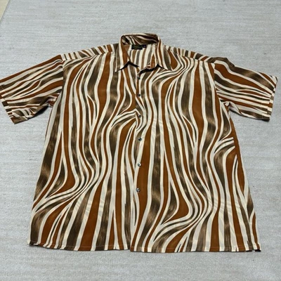 Vintage Monzini Collection Disco Short Sleeve Shirt Brown Trippy XXL Made in USA - Image 1 of 4