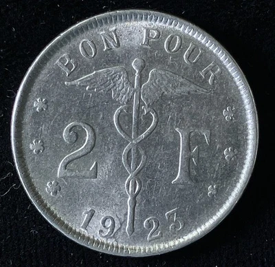 1923 Belgium 2 Francs, French Text, King Albert 1 - Image 1 of 2