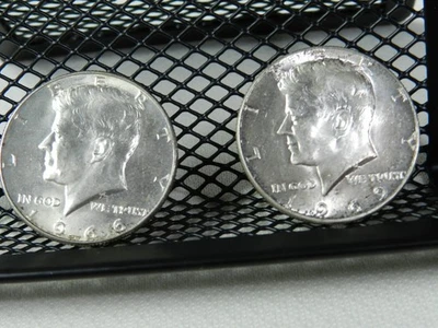 2-Medios Dólares Kennedy 1966-P + 1969D 40% Plata Circulado Foto 1 de 2