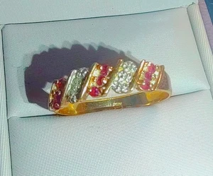 Solid 10kY & W Gold Band Anniversary Ring with 9 Round Rubies size 9.75((W87)) - Picture 1 of 5