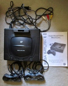 Sega Saturn MK-80000A Console; Memory Pack, 2 Controllers, Cables, Manual; Works
