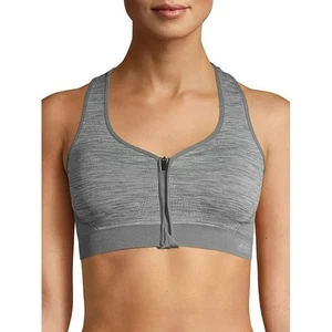 Avia Activewear Zip Front Sports Bra - Grey Heather, Small - Picture 1 of 1