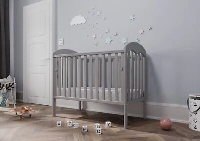 New Lilibet Baby Grey Cot with Drop Side – optional Fibre Mattress 120x60x10cm - Image 1 of 3