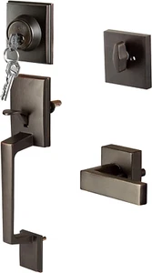 Front Entry Door Exterior Handleset - Modern, Oil Rubbed Bronze Low Profile Lock - Picture 1 of 12