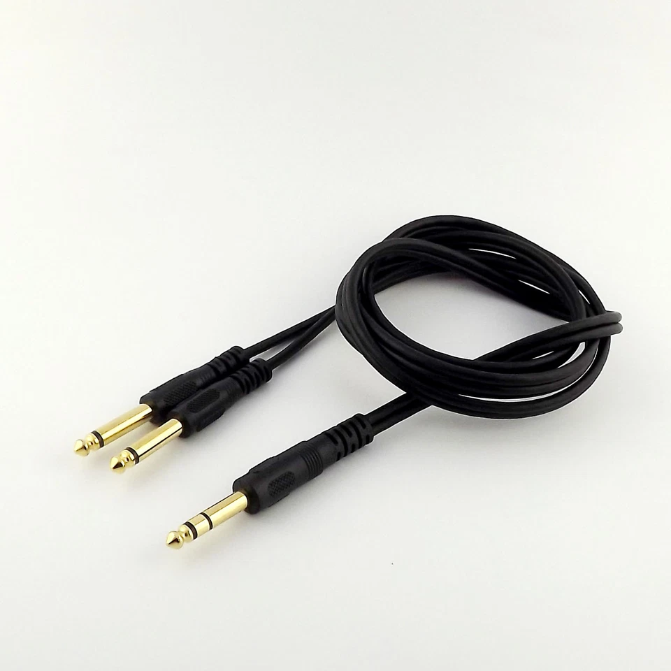 Gold 6.35mm 1/4" Stereo Male to Dual 6.35mm Mono Male Audio Adapter Cable 1.5m - Image 1 of 4