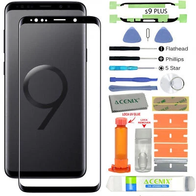 ACENIX® For Samsung Galaxy S9 Plus G965 -Black- Front Screen Glass Black Replacement Kit