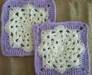 2 Hand Crocheted Dishcloths - Snowflake - Purple & Cream - Picture 1 of 2