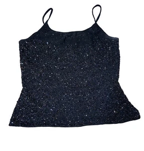 Pre-Owned Black/Silver SCALA Sequin/Beaded Cropped Spaghetti Strap Top Size XL - Picture 1 of 4