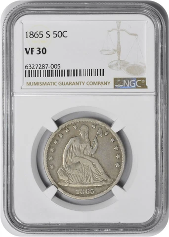 1865-S Liberty Seated Silver Half Dollar VF30 NGC Cover