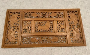 Handgeschnitzte Holz Tier Deko Wandbild Relief Panel Elefanten Löwen Vögel - Bild 1 von 11