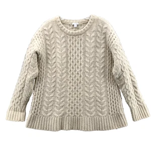J.Jill Lambswool Sweater Women Medium Cream Chunky Fisherman Cable Knit Academia - Picture 1 of 11