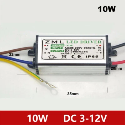 10W LED Driver Power Supply Waterproof 240mA±5% DC 3V - 12V For Floodlight DIY - Image 1 of 2