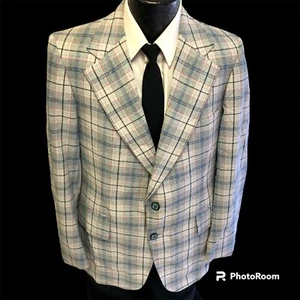 70's Walter Pyes MoD Blue SHADOW PLAID Sport Coat Red CHECK Jacket DISCO Blazer - Picture 1 of 7