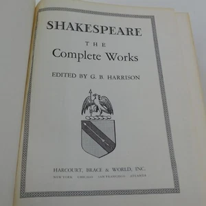Shakespeare The Complete Works HC 1968 GB Harrison Harcourt Brace Plays Poems - Imagen 1 de 12