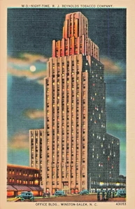 Postcard NC Winston-Salem North Carolina-R. J. Reynolds Tobacco Co. at Night(D7) - Imagen 1 de 4