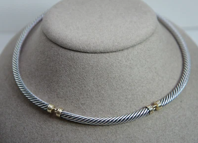 David Yurman 925 пробы 585 золото 5 мм кабель ошейник ожерелье DY мешок - Изображение 1 из 4