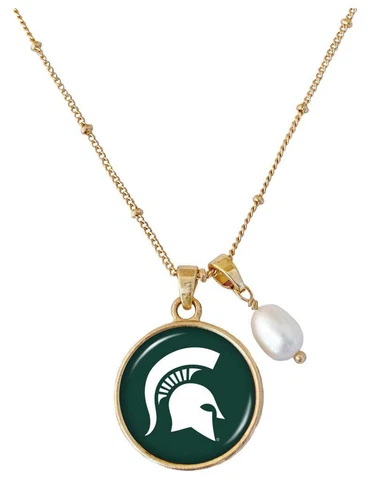 Michigan State Spartans Diana Gold and Pearl Saturn Necklace Jewelry Gift MSU Cover