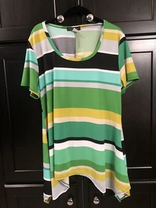 Damenbluse 2X grün weiß schwarz Streifen Kurzarm Oberteil American City Wear - Bild 1 von 7