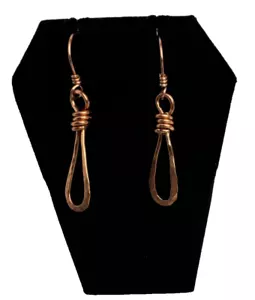 Copper Earrings Open Teardrop Hammered With French Hooks Handmade Minimalist - Picture 1 of 6