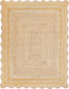 Rug Scallop Edge Braided Rectangle Runner Jute Rug Modern Room Mat Area Carpet - Picture 1 of 4
