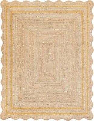 Rug Scallop Edge Braided Rectangle Runner Jute Rug Modern Room Mat Area Carpet - Image 1 of 4