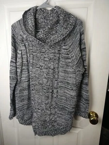 Jason Maxwell Woman M Sweater Grey White Heathered Cable Knit Long Sleeve Curved - Picture 1 of 12