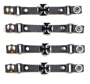 4 Set Vest Extender Iron Cross Buffalo Leather for MC Jacket Bikers Vest Snap - Picture 1 of 5