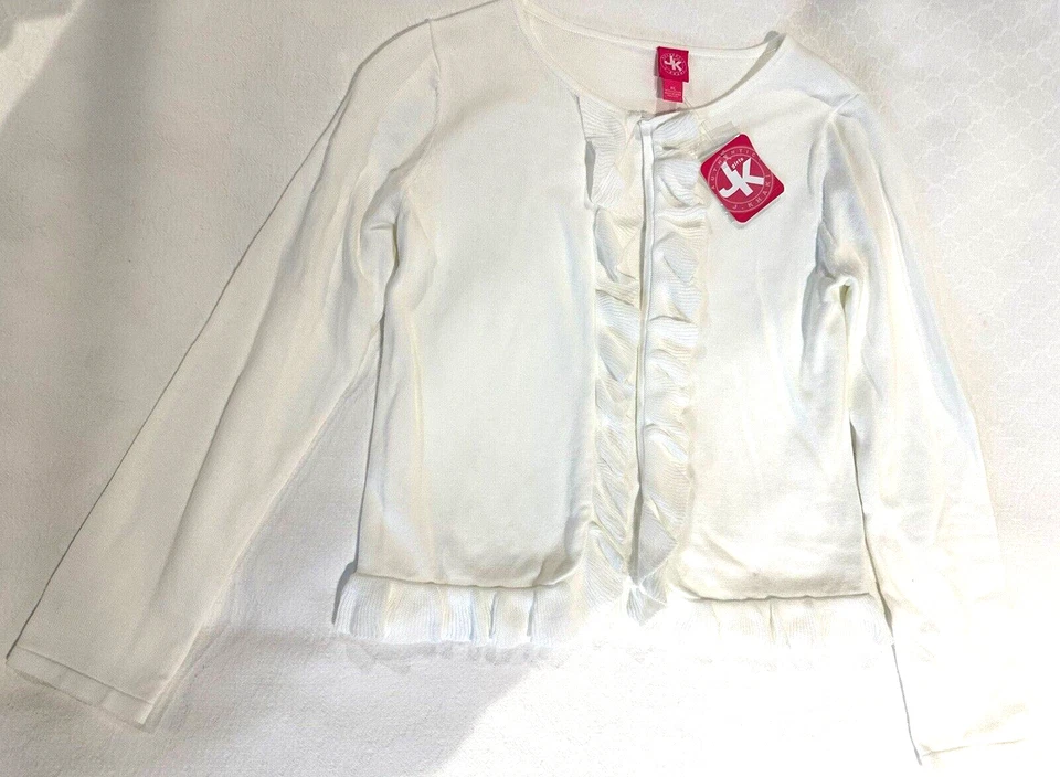 Cárdigan Suéter J Caqui Niñas Talla XL Blanco Borde con Volantes Nuevo con Etiquetas Foto 1 de 4