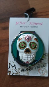Betsey Johnson Multi-Stone Sugar Skull Compact Mirror TEAL  - Picture 1 of 3