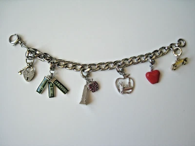 Fossil NYC Charm Bracelet Apple Taxi Statue of Liberty Padlock Key Silver RARE - Image 1 of 4