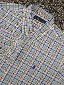 Polo Ralph Lauren Men's XL Button Down Shirt Blue Green Spring Easter Plaid - Picture 1 of 7