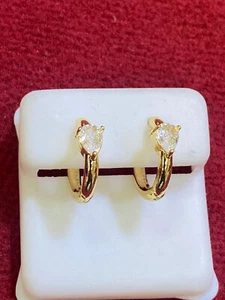 Womens Classic Gold color Hoop Huggie Earrings cz never tarnish /a1 - Picture 1 of 4