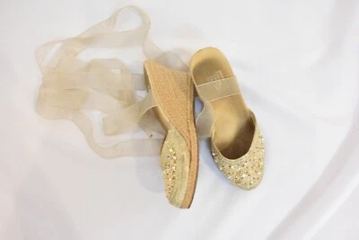 Vintage Espadrilles Womens 7.5 Y2K Boho Princess Costume Lace Up Embellished - Image 1 of 4