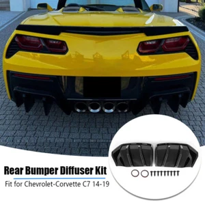 For Chevy Corvette C7 2014~2019 Carbon Fiber Look Rear Bumper Diffuser Splitters - Picture 1 of 13