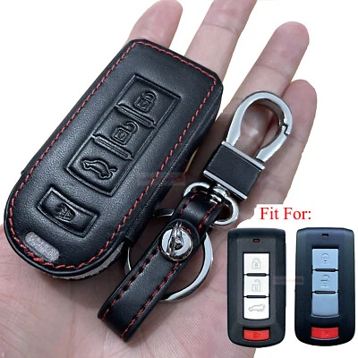 Fit Mitsubishi Outlander 4 Button Remote Smart Key Fob Leather Case Cover Black - Image 1 of 4