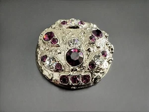 Large Vintage 1980s Metal Shank Buttons Swarovski Crystals Purple Silver 34mm - Picture 1 of 10