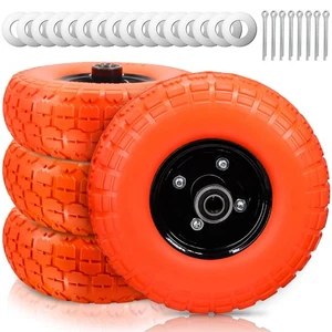 10" 4.10/3.50-4 Flat Free Solid Polyurethane Tire and Wheel with 5/8" Axle Bo... - Picture 1 of 7