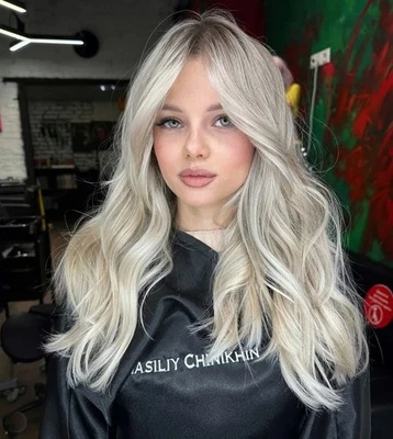 18 Inch Long Wavy Platinum Blonde Wig 13x4 Lace Front Human Hair Wig for Women - Image 1 of 4