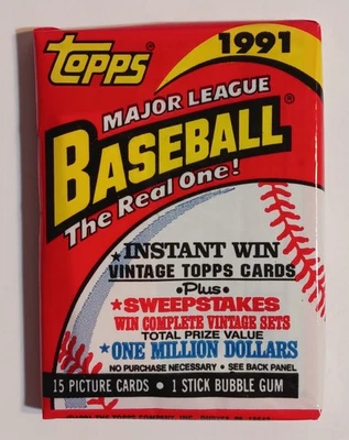 💥 Paquete de cera de béisbol Topps 1991 sellado sin abrir - 15 tarjetas - Chipper Jones RC💥 Foto 1 de 4
