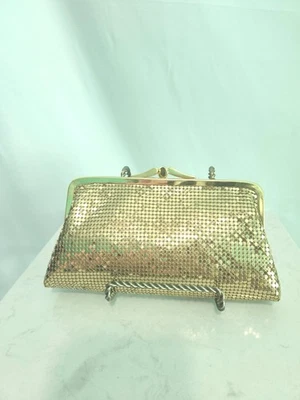 Bolso sin asas Whiting & Davis vintage nuevo dorado de malla metálica brillante glamour triple a presión Foto 1 de 4