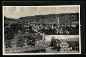 AK Unter-Münkheim, Gasthaus zur Traube, Teilansicht mit Straßenpartie 1938  - Picture 1 of 2