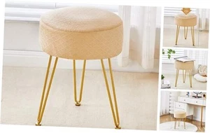 Vanity Stool Foot Stools Velvet Ottoman Stool Round Ottoman Bench Modern Beige - Picture 1 of 8